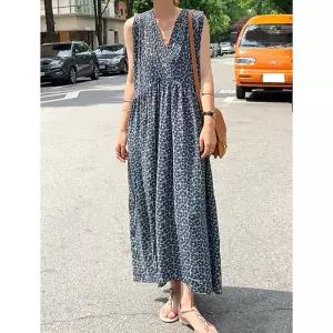 WISHED 브이넥 플라워 패턴 민소매 롱 원피스 (WIBBOP050) 1128904