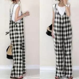 점프슈트 얇은모직 체크 멜빵 멜빵바지 와이드 LC7910_20022658_667501