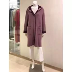 [하프클럽/] 세이브존01 배색 라인 라쿤 롱 후드 가디건 KT3408