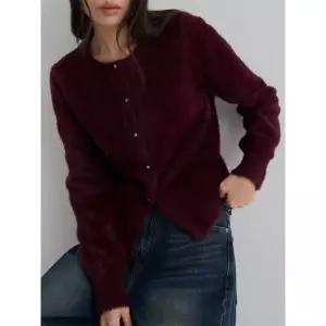 에잇세컨즈 헤어리 버튼 포인트 카디건 - 와인 1107878