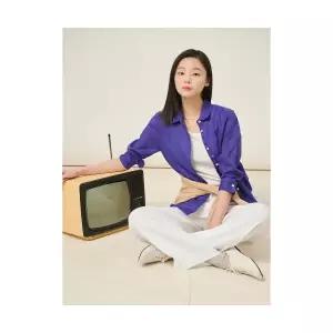 매장정품 빈폴 BEANPOLE LADIES 리넨 솔리드 레귤러핏 셔츠 바이올렛 (BF5364E01S) BF5364E01S 180516