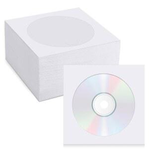 500 PCS 종이 CD 슬리브 DVD 봉투 홀더, 투명 창 및 플랩, 80g 두께의 흰색 보관 케이스 홀더 미디어