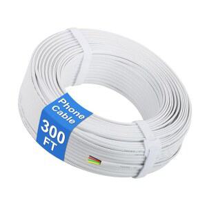 Uvital 전화 케이블, 300피트 화이트 연장 코드 와이어 4코어 솔리드 구리선, 4x1 / 0.4mm 26 AWG, 유선 및 모뎀용 RJ11 잭과 호환되는 플랫 전화선 코드(100m)