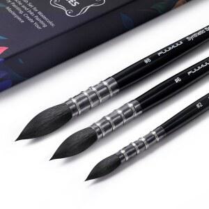 수채화 붓 세트, 3Pcs Fuumui 원형 퀼 걸레 미세 팁 물감 브러시, 부드러운 합성 다람쥐 칫솔모, 구아슈 잉크 페인팅을 위한 짧은 손잡이 - 사이즈 2 6