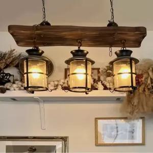 우드 샹들리에 조명 단단한 카페 레스토랑 카운터 바 산업 나무 엔틱