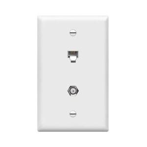 에너라이트 콤비네이션 동축 TV 케이블 / RJ11 전화 잭 월 플레이트, F형 F81 커넥터, 6포지션 6-컨덕터(2라인 지원), 1-Gang 4.50