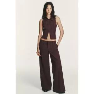 ZARA 스트라이프 지퍼 베스트 - 브라운 / 크림