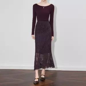 포뇨 여성 쉐니어 레이스 미디스커트 펀칭 절개 퀄리티 OPH1