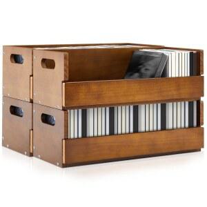 크로블리스풀 4세트 나무 CD 보관함 홀더 선반 카세트 테이프 디스플레이 랙, 휴대용 손잡이, 영화 케이스용 정리함 선반, DVD, 각 세트는 최대 36개의 CD를 보관할 수 있습니다(브라운)