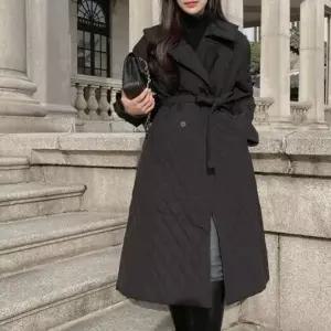 여성 빅사이즈 카라 벨티드 A라인핏 누빔 롱코트_20226574_667501