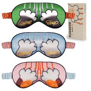 버미파 수면 마스크, 수면용 실키 새틴 마스크 3팩, 남성용 효과적인 빛 차단 눈가리개, 귀여운 고양이 발 디자인, 무압력 탄력 스트랩 포함