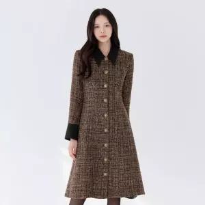 ~XXL까지 엘란도 카라 배색 트위드 원피스 겨울 오피스룩 하객룩 연말룩 모임룩 파티룩 빅사이즈1208135