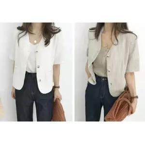 노카라 반팔 심플 린넨 자켓 여성 여름 데일리 재킷_20339814_667501