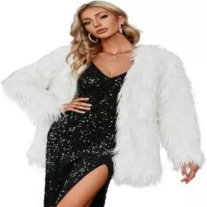 심플리 어패럴 여성 긴팔 플러피 인조 모피 웜 코트