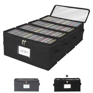 컴포트키퍼 4팩 패브릭 CD 보관함, 투명 PVC 뚜껑, 35개의 표준 케이스 보관, 먼지 보호용 지퍼 잠금, 음악 컬렉션용 휴대용 정리함, 블랙