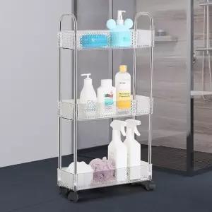 투명슬림트롤리 3단 욕조선반 샤워실정리대 욕실수납 화장실정리 기저귀 업소용카트