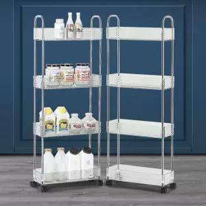 투명슬림트롤리 4단 폭좁은수납장 틈새 좁은공간수납 오픈 다용도 카트 이동카트 웨건