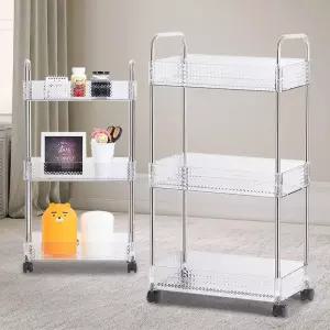 투명슬림트롤리 3단 주방미니선반 작은 소형 좁은 수납 낮은틈새 기저귀 식당카트