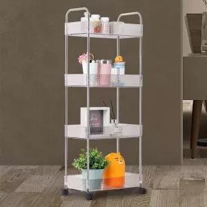투명슬림트롤리 4단 세제선반 냉장고틈새수납 정리함 이동식트레이 미용실 무빙트롤리