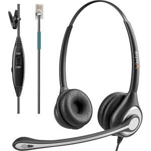 마이크 노이즈 캔슬링 기능이 있는 Wantek RJ9 전화 헤드셋, Plantronics S12 Polycom VVX310 VVX410 VVX411 Avaya 1416 ShoreTel 230 Allworx NEC 유선 전화기와 호환되는 오피스 헤드셋
