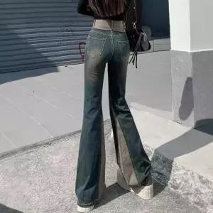 EAMT 여자 와이드 청바지 데님 부츠컷 팬츠 핏 패치 배색 말굽 슬림 가을 빈티지 하이웨스트 일자 EUNG3