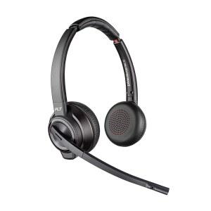 Plantronics - Savi 8220 Office 무선 DECT 헤드셋(폴리) 듀얼 이어(스테레오) 블루투스를 통해 PC/Mac 또는 휴대폰에 연결할 수 있는 호환 팀(인증됨), 줌, 블랙과 함께 작동합니다