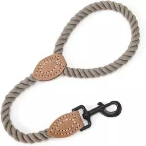 마일 하이 라이프 짧은 개 목줄 가죽 팁이 있는 땋은 면 로프 - 헤비 듀티 금속 걸쇠 18인치 1/2인치 두께