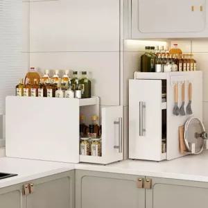 양념 수납장 정리대 조미료 틈새 수납장 양념 슬라이딩 크림화이트 소형 2단 탄소강