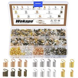 WOKAPE 1050피스 코드 엔드 코일 3MM 제작용 클래스프 4MM 6MM 키트 가죽 주얼리 모음 스프링 패스너 5MM 크림프