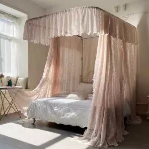 캐노피 레이스 공주 침대 화이트 커튼 침실 인테리어 커텐