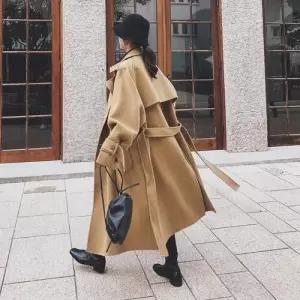 EAMT 겨울 여성 모직 베이지 롱 코트 더블 시크 EUNG3