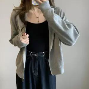 [신상오픈런]여성 루즈핏 후드 집업 캐주얼 패치 와플 무지 (41315705)