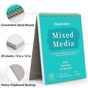 스케치북 혼합 무산 12인치 위한 30매 스케치 용품 스케치를 나선형 미디어 상단 패드 패드 바운드 9인치 미술 도화지 160GSM 드로잉 98파운드