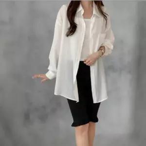 [신상오픈런]여성용 시스루 허리끈 셔츠 남방 여유핏 스트라이프 블라우스 (35836174)