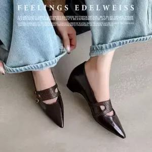 여성용 빈티지 펌프스 통굽 스틸레토 사계절 스트랩힐 메리제인 소프트 CH5