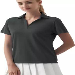 QBK 여성 골프 테니스 폴로 셔츠 반팔 브이넥 칼라 운동복 상의 드라이 핏 UPF 50+