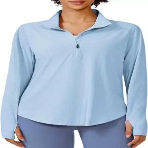 핀스파크 롱 슬리브 운동 상의 여성용 UPF 50+ 자외선 차단 셔츠 하프 지퍼 퀵 드라이 러닝 하이킹 골프