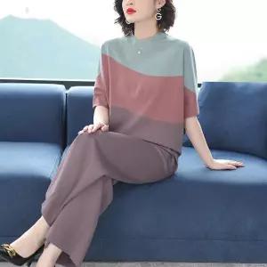 헐크 팬츠 여성 여성용 캐주얼 가을 니트+팬츠 와이드 엄마옷 반폴라 투피스세트 스포츠 KKE3