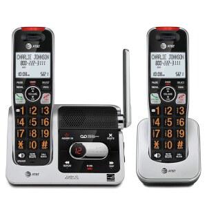 AT&T BL102-2 DECT 6.0 가정용 2 핸드셋 무선 전화기(응답기 포함), 통화 차단, 발신자 ID 아나운서, 오디오 지원, 인터콤 등 타의 추종을 불허하는 범위, 실버 / 블랙