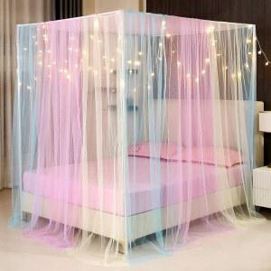 조명이 있는 여아 가득 침대 네팅 레인보우 장식 침실 액세서리 커튼 캐노피