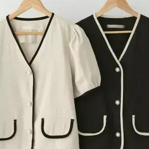 배색 306K099S 린넨 빅사이즈 자켓 펄버튼_20339998_667501