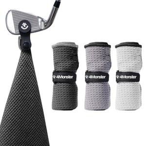 4Monster 골프 타월 3팩, 탈착식 자석 및 휴대용 파우치, 가방용 퀵 드라이 극세사 세트, 남성 또는 여성용 맞춤 선물 (3, 블랙 / 화이트 그레이)