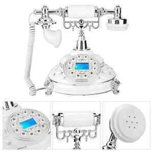 레트로 전화기 유선, EU형 유선 은도금 홈 오피스 전화, 지원 및 DTMF 백라이트 발신자 ID, 전자 캘린더, 날짜, 시계 주간 디스플레이