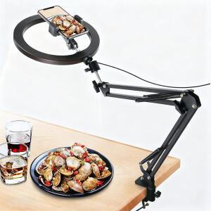 10인치 LED 링 라이트 오버헤드 카메라 폰 마운트 데스크 셀피 비디오 녹화 줌 미팅 라이브 스트리밍 메이