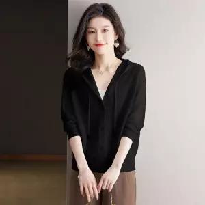 여친 니트 캐주얼 카디건 상의 쿨링 후드 얇은 아우터 봄여름 KS1