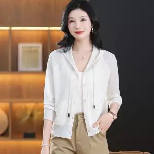 니트 캐주얼 여름 여성용 슬림핏 상의 겉옷 숏 가디건 카디건 후드 쿨링 KS1