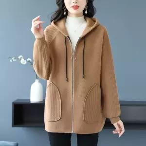 여사친 모직 가을 코트 후드 루즈핏 엄마룩 상의 가디건 배꼽커버 시크 빅사이즈 KS3