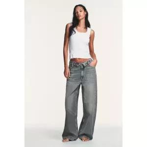 ZARA TRF 미드라이즈 롤업 웨이스트 청바지 - 그레이