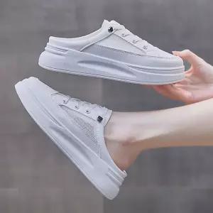여성 화이트 3CM 키높이 쿠션 메쉬 뮬스니커즈 블로퍼 Mwh5+2zuh