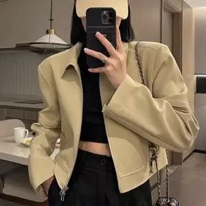 트랜디 스타일 여자 크롭 카라넥 블루종 자켓_20340539_667501